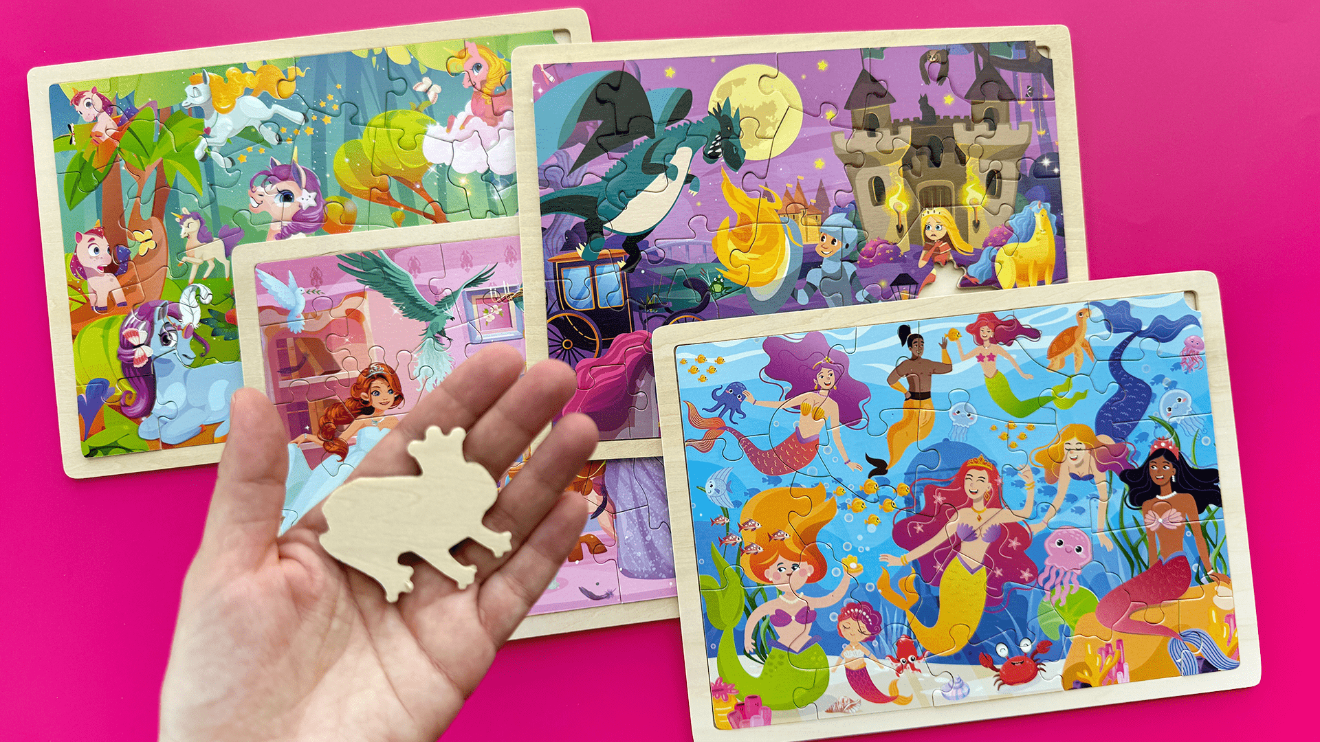 Wooden Puzzles for Toddlers Mermaids, Princesses & Unicorns