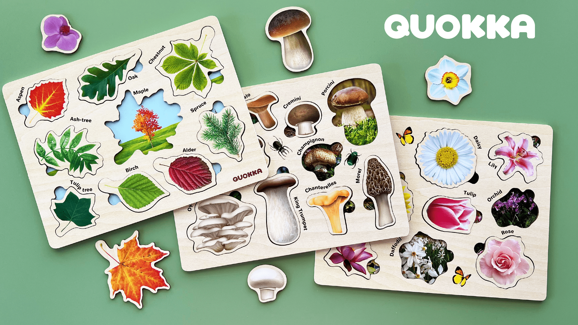 Wooden Puzzles Mushrooms Flowers Leaves