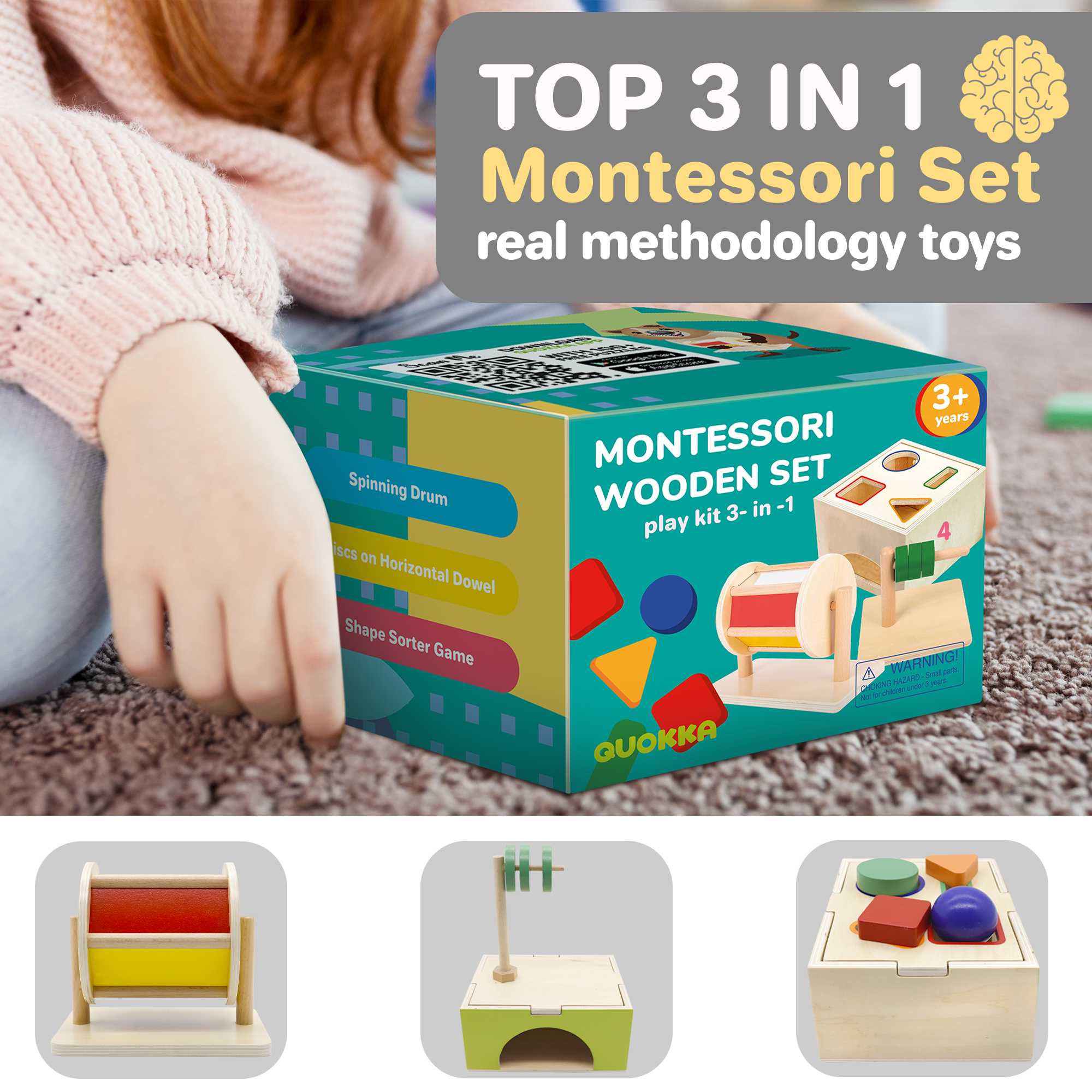 Montessori Toys | Rainbow Spinning Drum | Sorting Cube