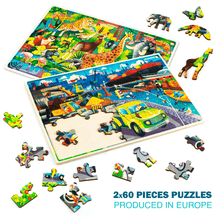 Load image into Gallery viewer, Jigsaw Puzzles Games 60 Pieces Unique Shapes | Vehicles &amp; Safari Animals
