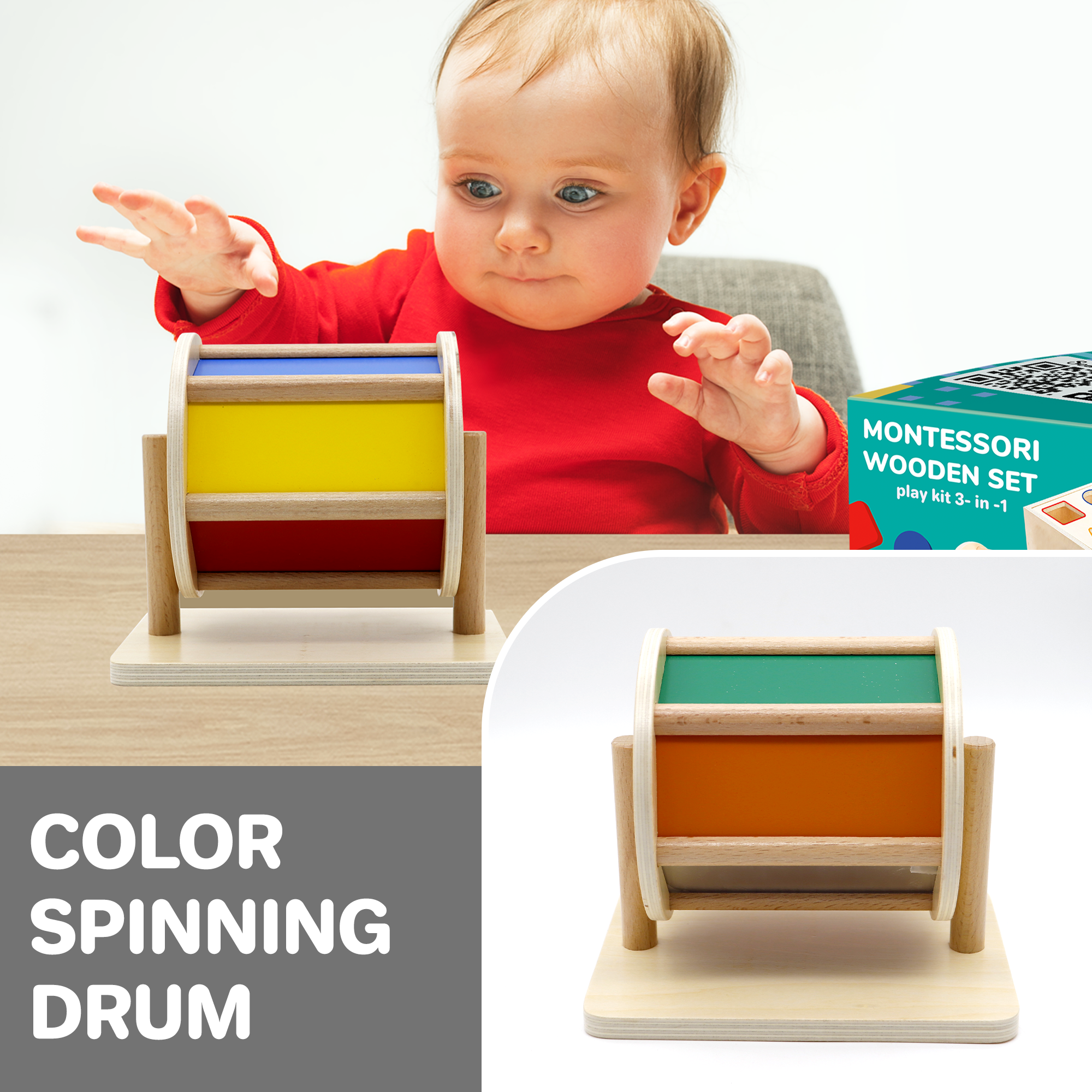 Montessori Toys | Rainbow Spinning Drum | Sorting Cube