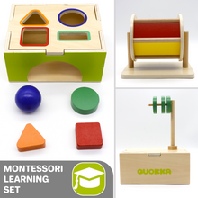 Load image into Gallery viewer, Montessori Toys | Rainbow Spinning Drum | Sorting Cube | Discs on Dowel
